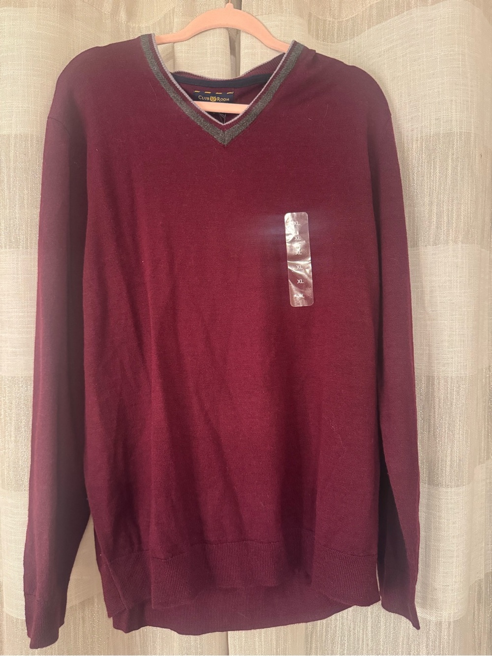 Club Room Men's V-Neck Sweater in Maroon with Contrasting Trim
